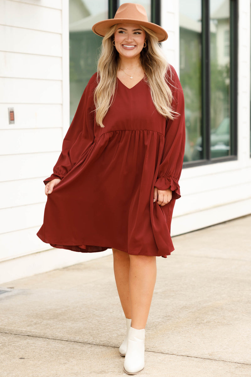 Burgundy dress hotsell with bell sleeves