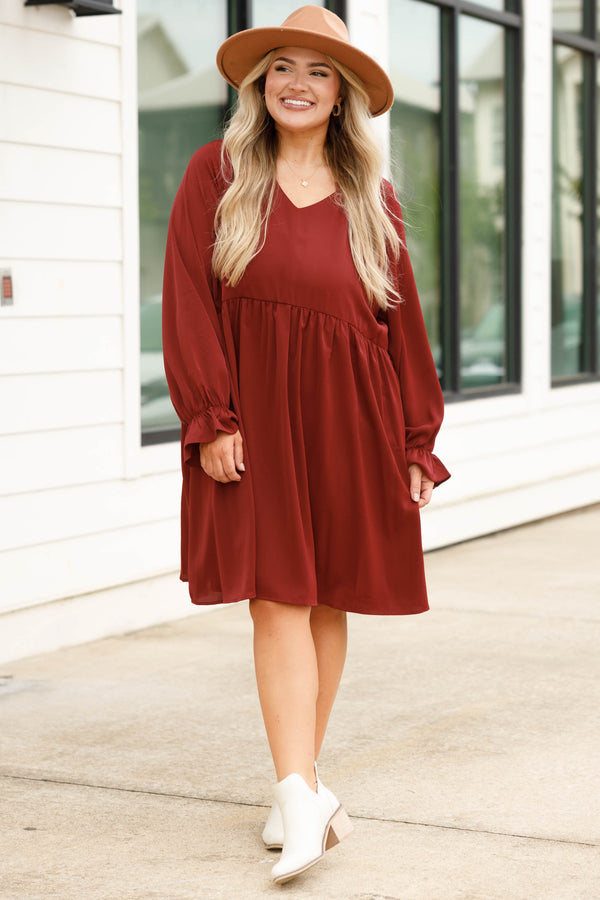 Burgundy dress with bell 2024 sleeves