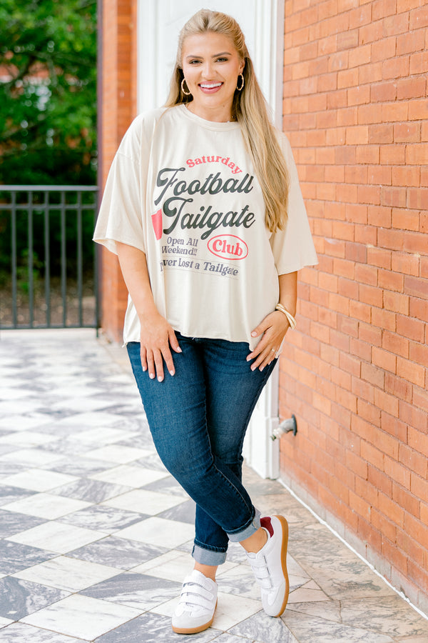 Chic Soul plus size clothing, sand colored tee with words 