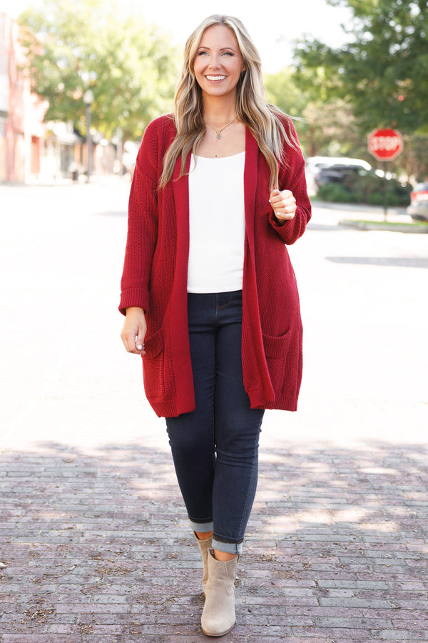 Burgundy on sale cardigan outfits