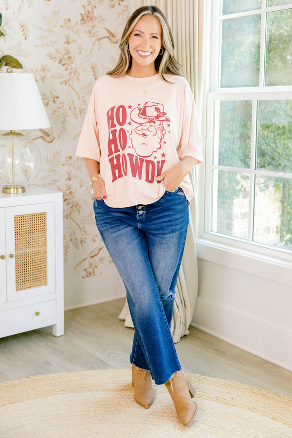 Chic Soul plus size clothing, blush pink short sleeve slightly cropped tee with 