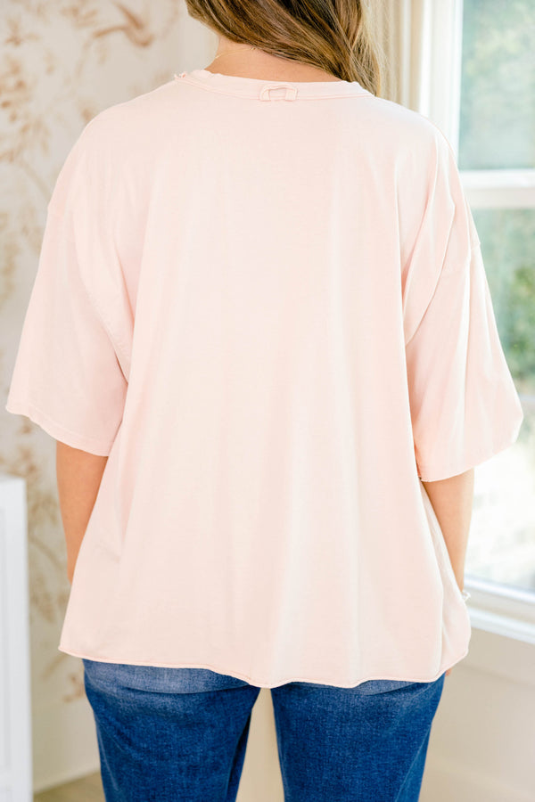 Chic Soul plus size clothing, blush pink short sleeve slightly cropped tee with 