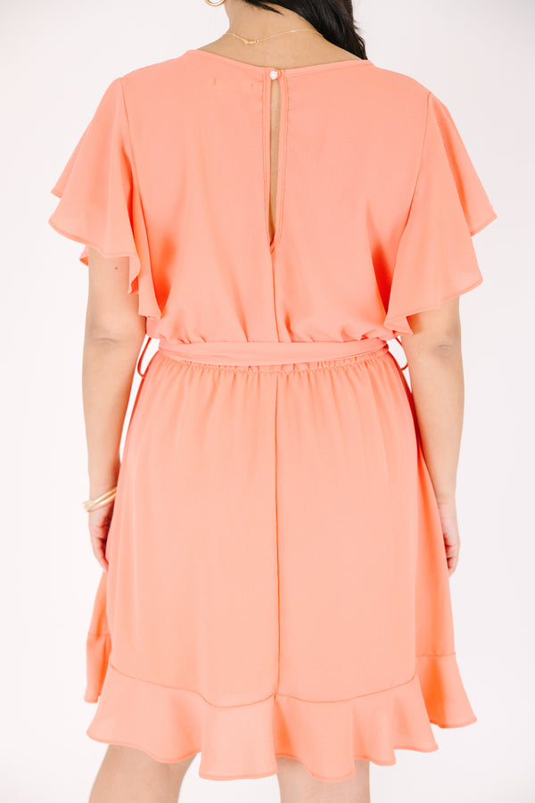 Chic Soul plus size clothing, sunset short sleeve mini dress with tie waist detail with v neckline and ruffle sleeves