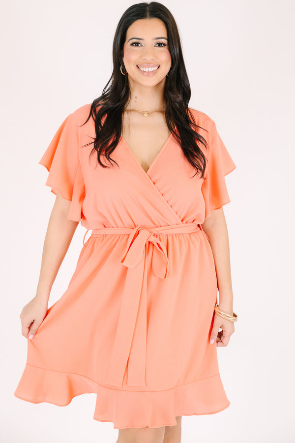 Chic Soul plus size clothing, sunset short sleeve mini dress with tie waist detail with v neckline and ruffle sleeves