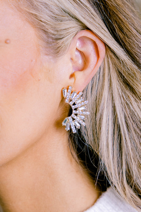 Chic Soul plus size clothing, gold and faux diamond half crescent earrings