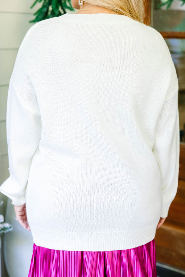 Chic Soul plus size clothing, cream knit long sleeve sweater with 