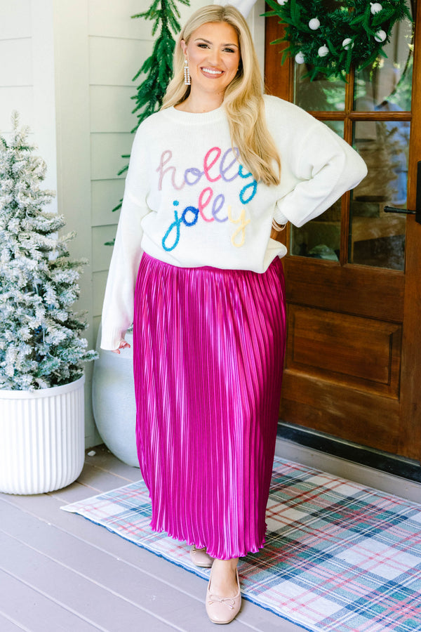 Chic Soul plus size clothing, cream knit long sleeve sweater with 