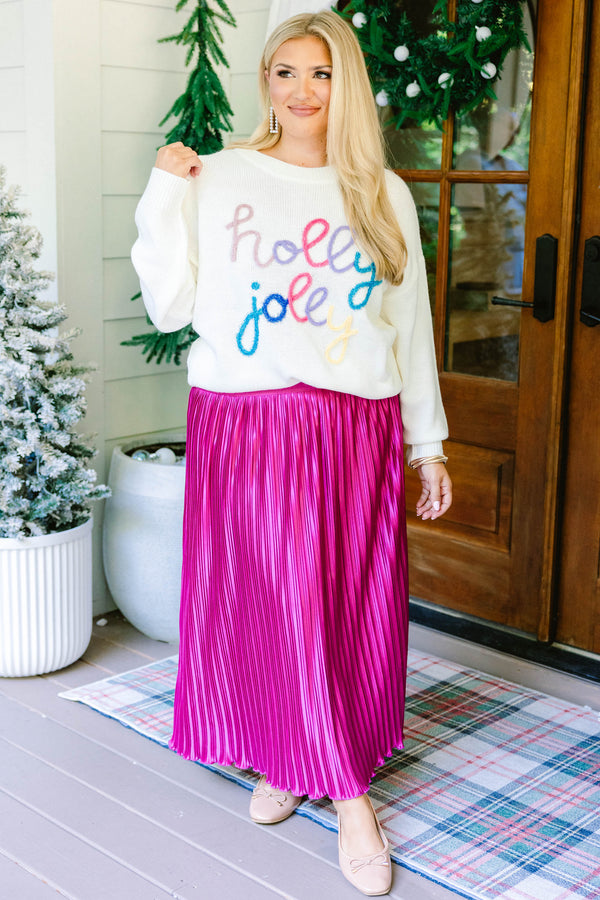 Chic Soul plus size clothing, cream knit long sleeve sweater with 