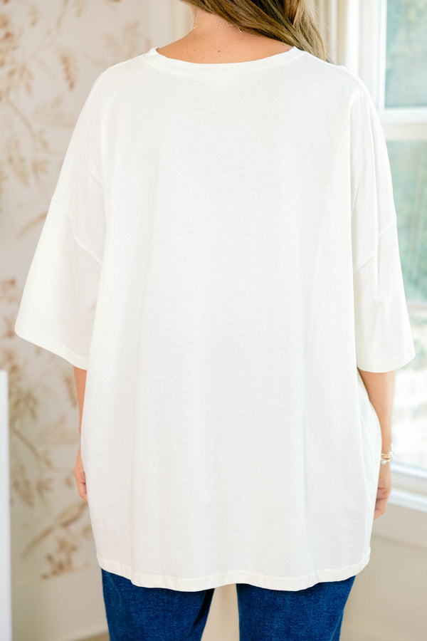 Chic Soul plus size clothing, ivory short sleeve boyfriend tee  