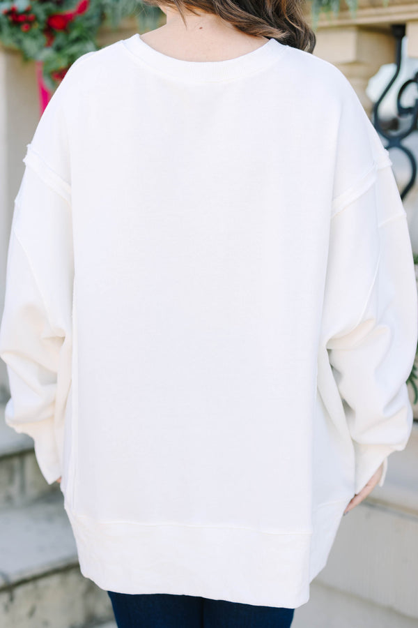 Plus size ivory oversized cotton crewneck with a vintage Christmas tree graphic.