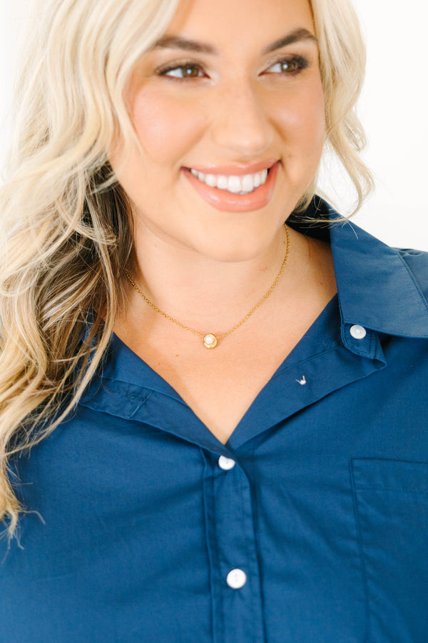 gold Honey Bee Necklace with a delicate pearl bezel pendant.