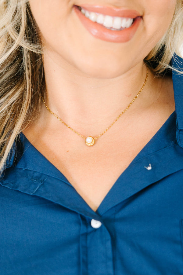 gold Honey Bee Necklace with a delicate pearl bezel pendant.
