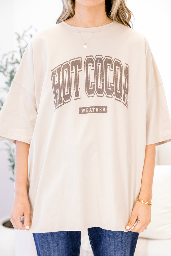 Chic Soul plus size clothing, light brown short sleeve oversized boyfriend tee with 