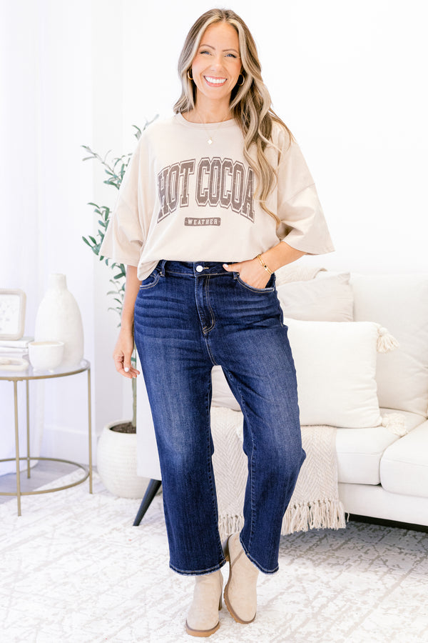 Chic Soul plus size clothing, light brown short sleeve oversized boyfriend tee with 