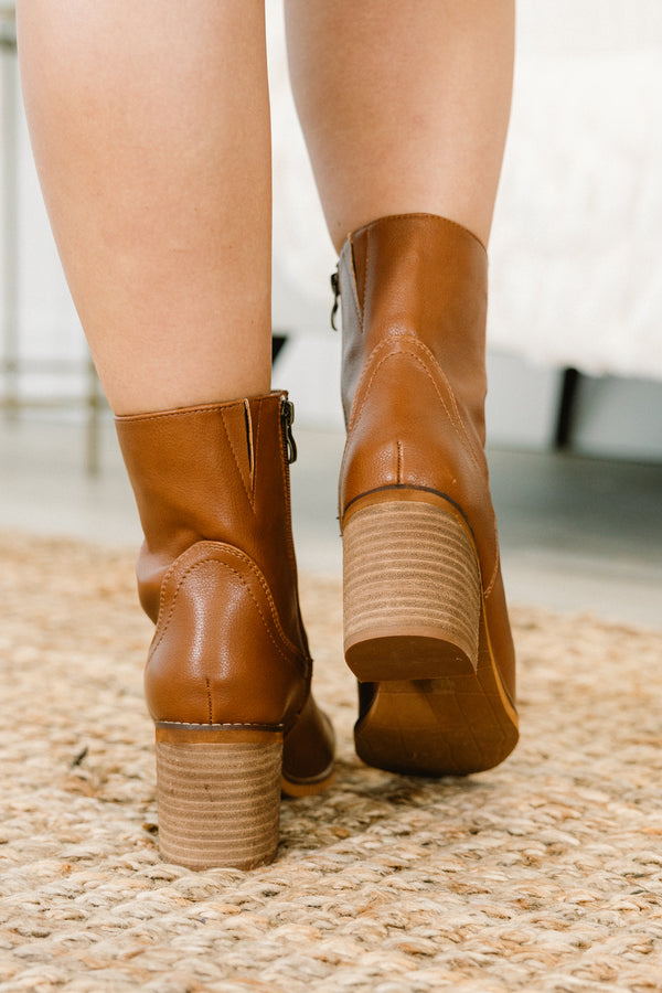 Chic Soul plus size clothing, brown bootie with rounded toe, block heel and side zipper