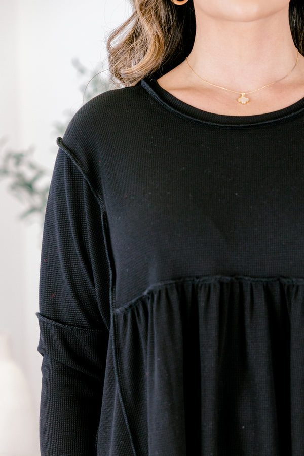 Chic soul plus size clothing, black long sleeves flowy top