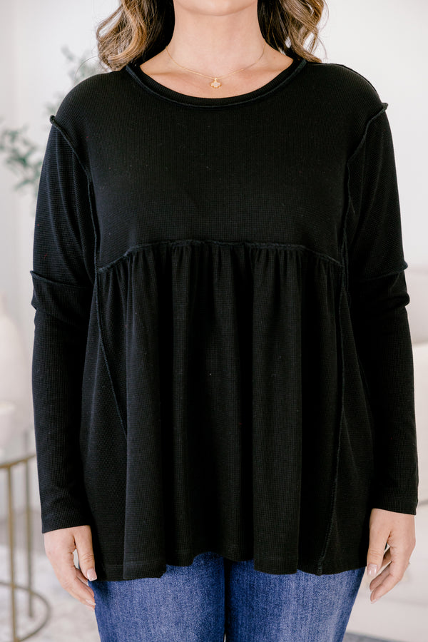 Chic soul plus size clothing, black long sleeves flowy top