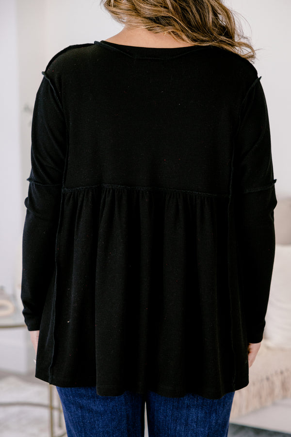 Chic soul plus size clothing, black long sleeves flowy top