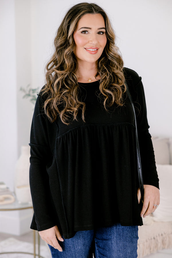 Chic soul plus size clothing, black long sleeves flowy top