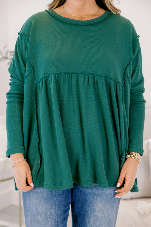 Chic Soul plus size clothing, dark green long sleeve baby doll top