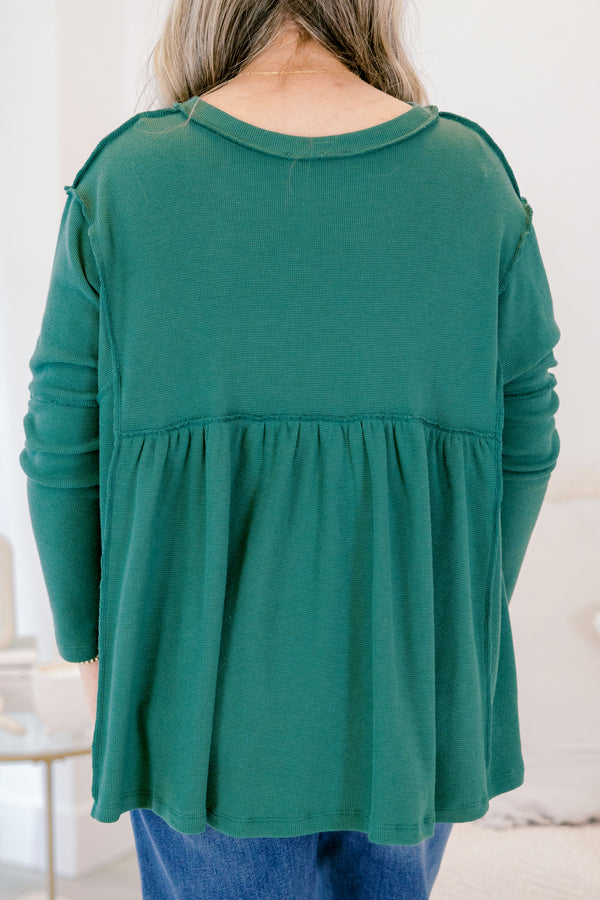 Chic Soul plus size clothing, dark green long sleeve baby doll top