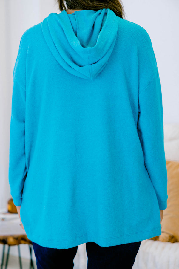 Chic Soul plus size clothing, light teal long sleeve hoodie pullover top