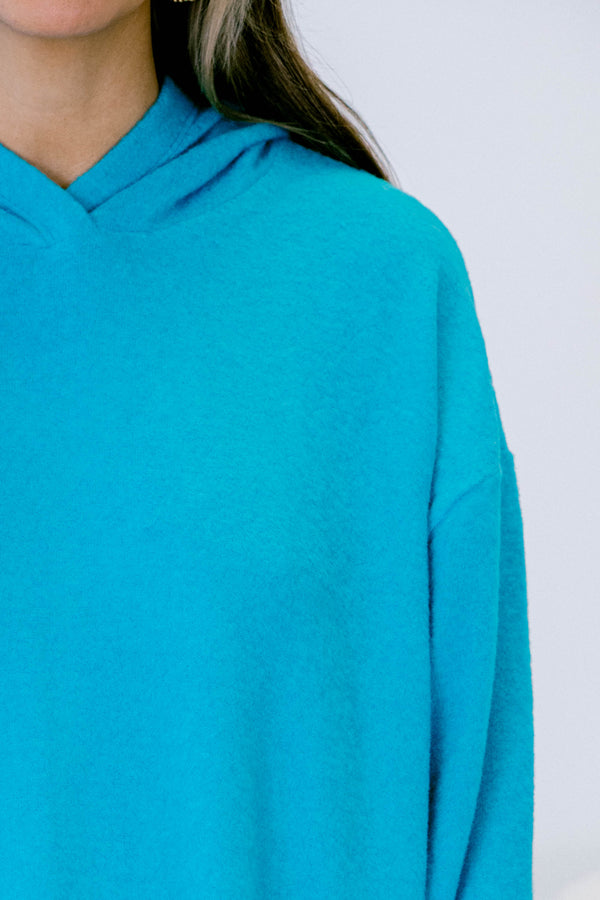 Chic Soul plus size clothing, light teal long sleeve hoodie pullover top