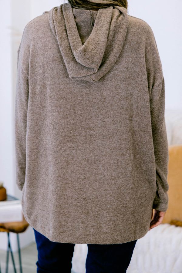 Chic Soul plus size clothing, long sleeve mocha casual sweater with a hoodie