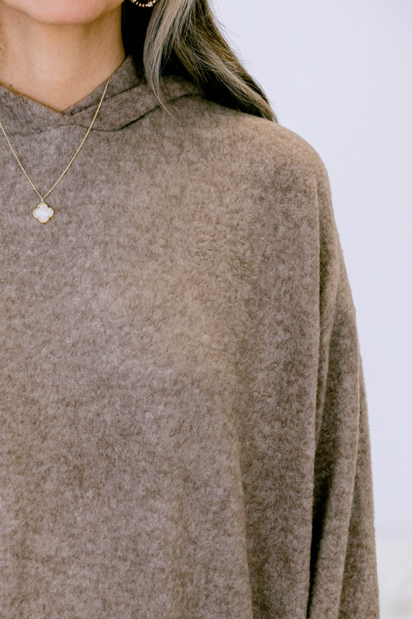 Chic Soul plus size clothing, long sleeve mocha casual sweater with a hoodie