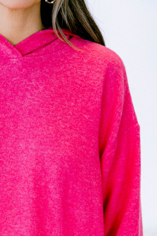 Chic Soul plus size clothing, hot pink long sleeve hoodie pullover top