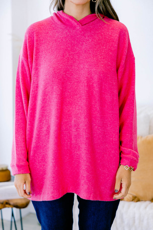 Chic Soul plus size clothing, hot pink long sleeve hoodie pullover top