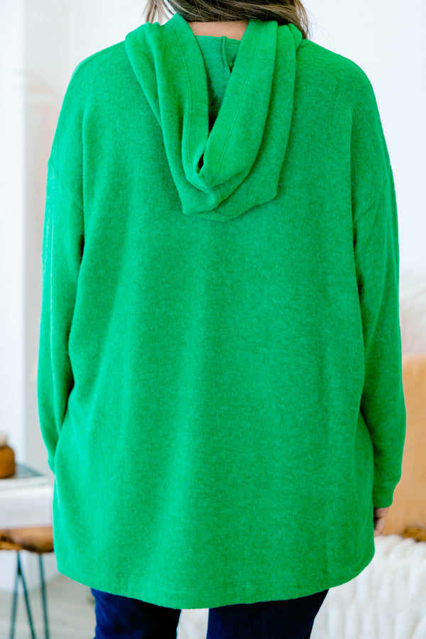 Chic Soul Plus size clothing, kelly green long sleeve sweater with a hoodie 
