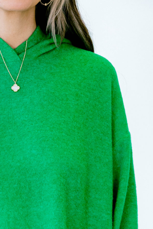 Chic Soul Plus size clothing, kelly green long sleeve sweater with a hoodie 