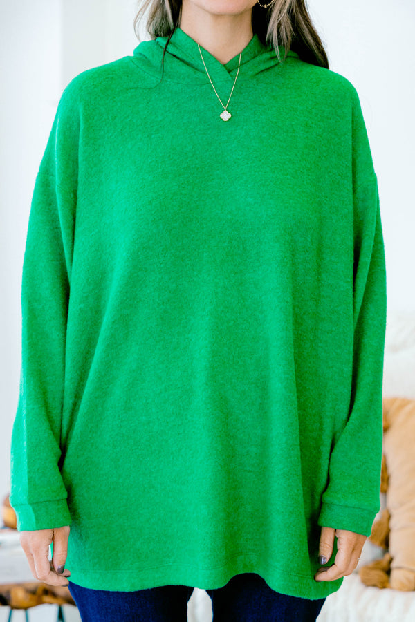 Chic Soul Plus size clothing, kelly green long sleeve sweater with a hoodie 