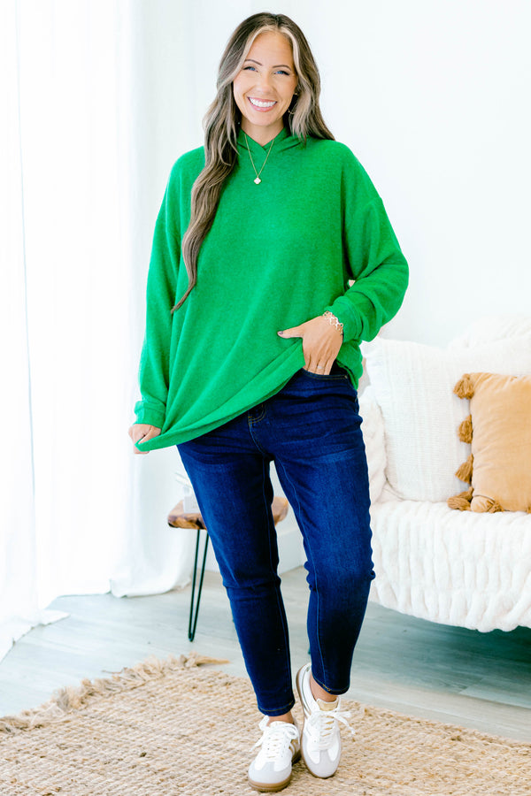 Chic Soul Plus size clothing, kelly green long sleeve sweater with a hoodie 