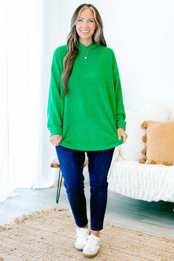 Chic Soul Plus size clothing, kelly green long sleeve sweater with a hoodie 