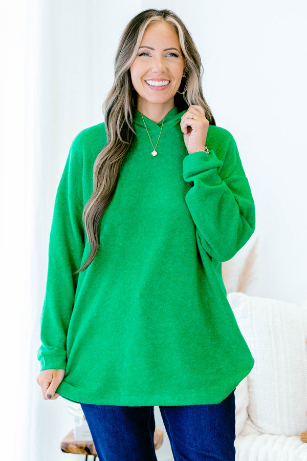 Chic Soul Plus size clothing, kelly green long sleeve sweater with a hoodie 