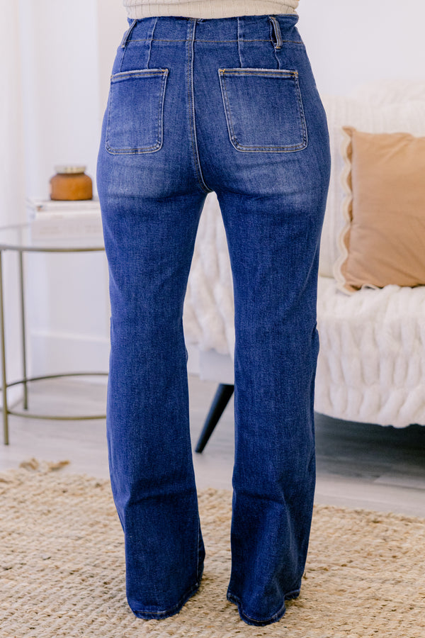 Chic Soul plus size clothing, medium wash slight flair blue jeans
