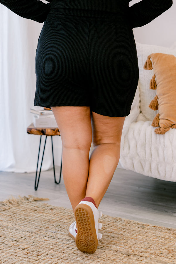 Chic Soul plus size clothing, black ribbed long sleeve and short lounge set 