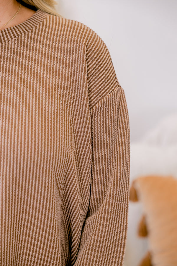 Chic Soul plus size clothing, light brown ribbed long sleeve and short lounge set 