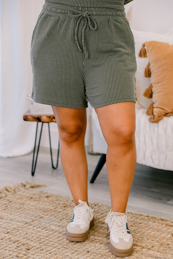 Chic Soul plus size clothing, olive green ribbed long sleeve and short lounge set 