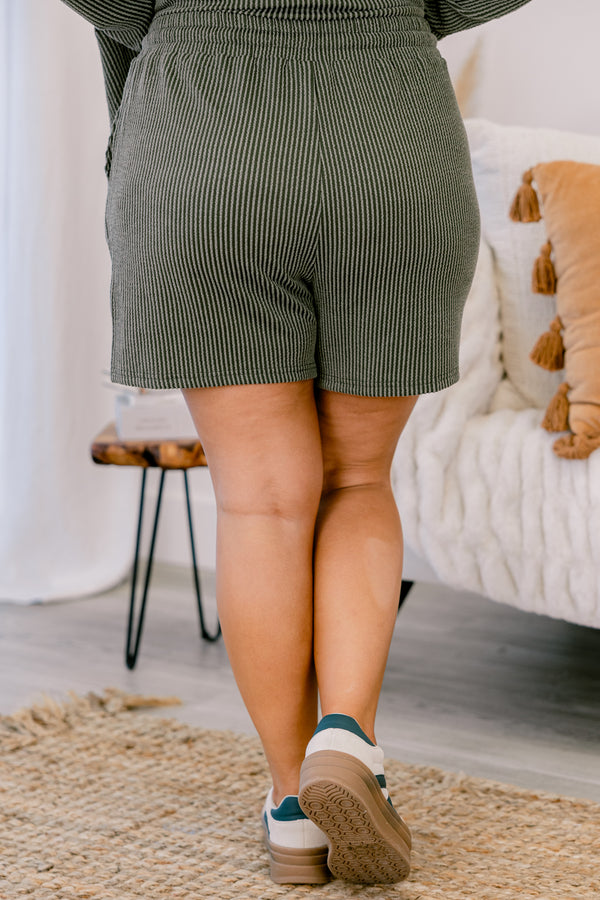 Chic Soul plus size clothing, olive green ribbed long sleeve and short lounge set 