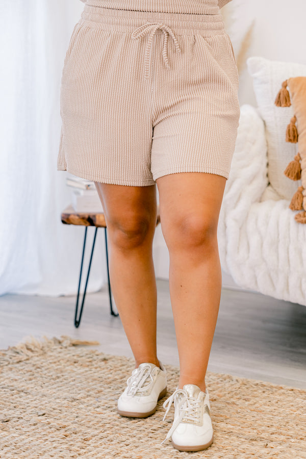 Chic Soul plus size clothing, light tan long sleeve and shorts set with ribbed texturing