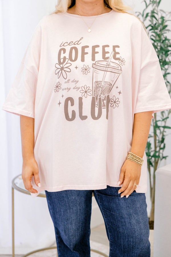 Chic Soul plus size clothing, cream pink short sleeve boyfriend tee with 