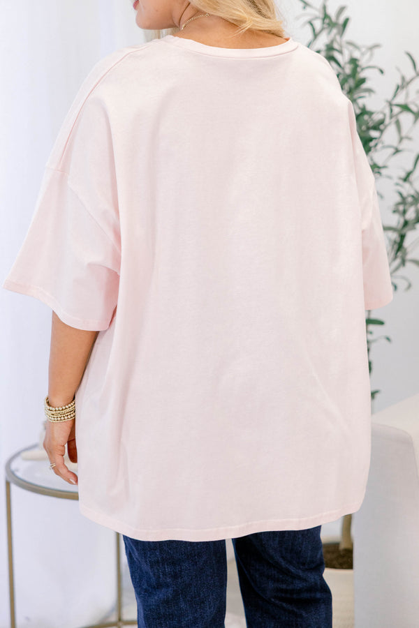 Chic Soul plus size clothing, cream pink short sleeve boyfriend tee with 