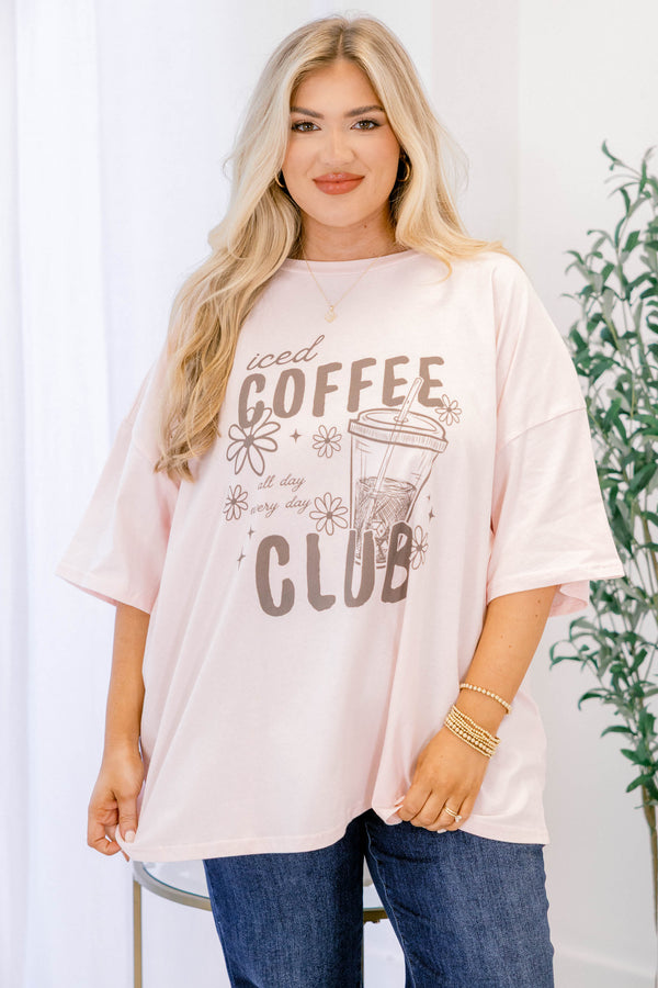 Chic Soul plus size clothing, cream pink short sleeve boyfriend tee with 