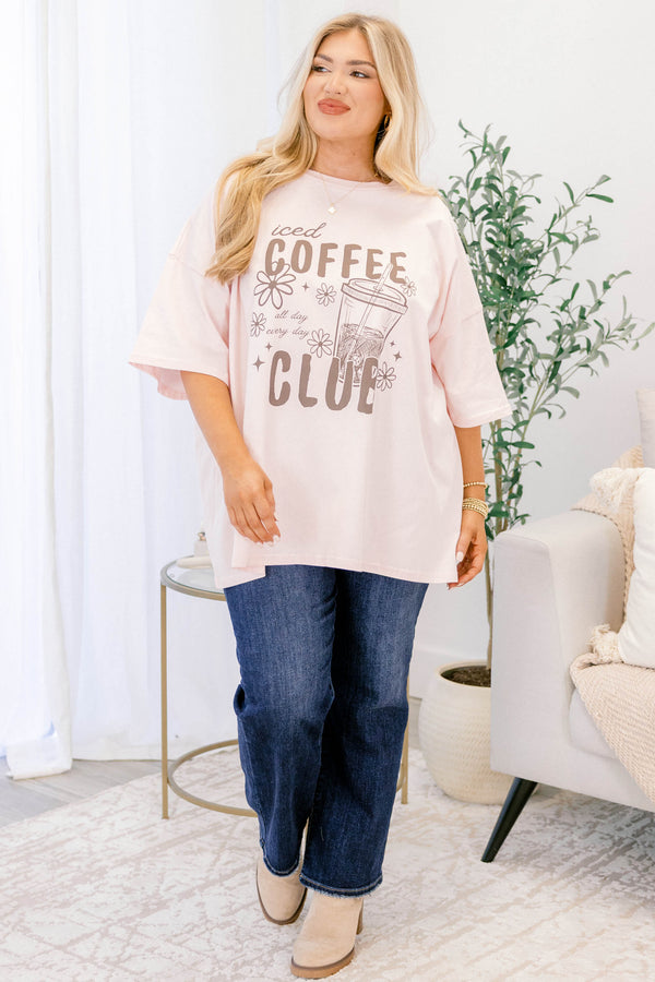 Chic Soul plus size clothing, cream pink short sleeve boyfriend tee with 
