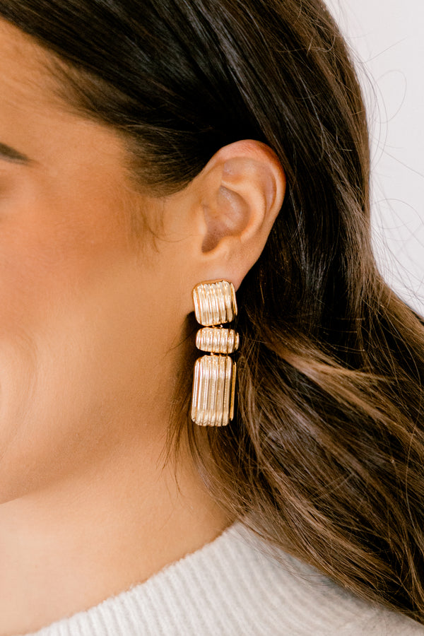 Chic Soul plus size clothing, gold square drop down statement earrings