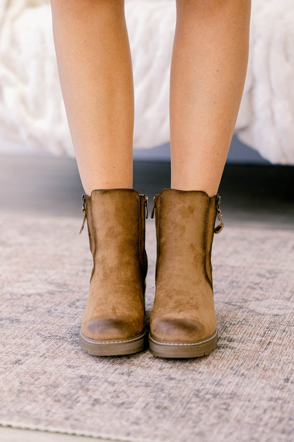 Chic Soul plus size clothing, dark brown round toe block heel booties