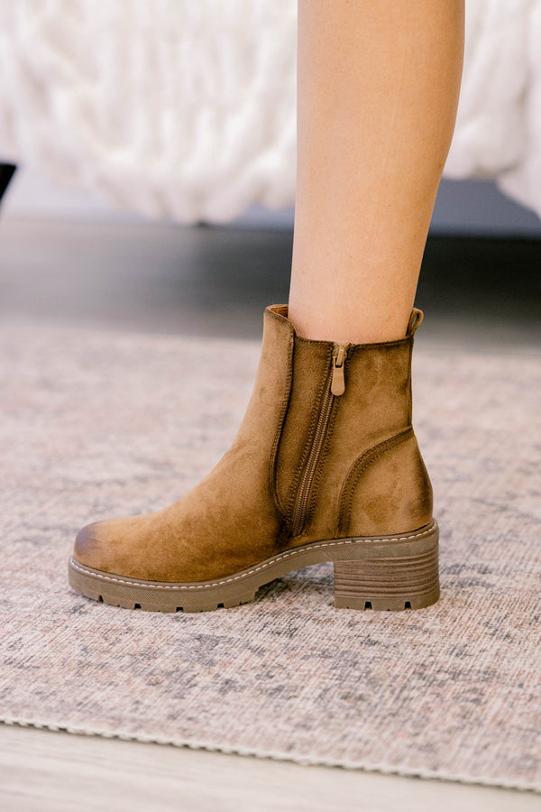 Chic Soul plus size clothing, dark brown round toe block heel booties